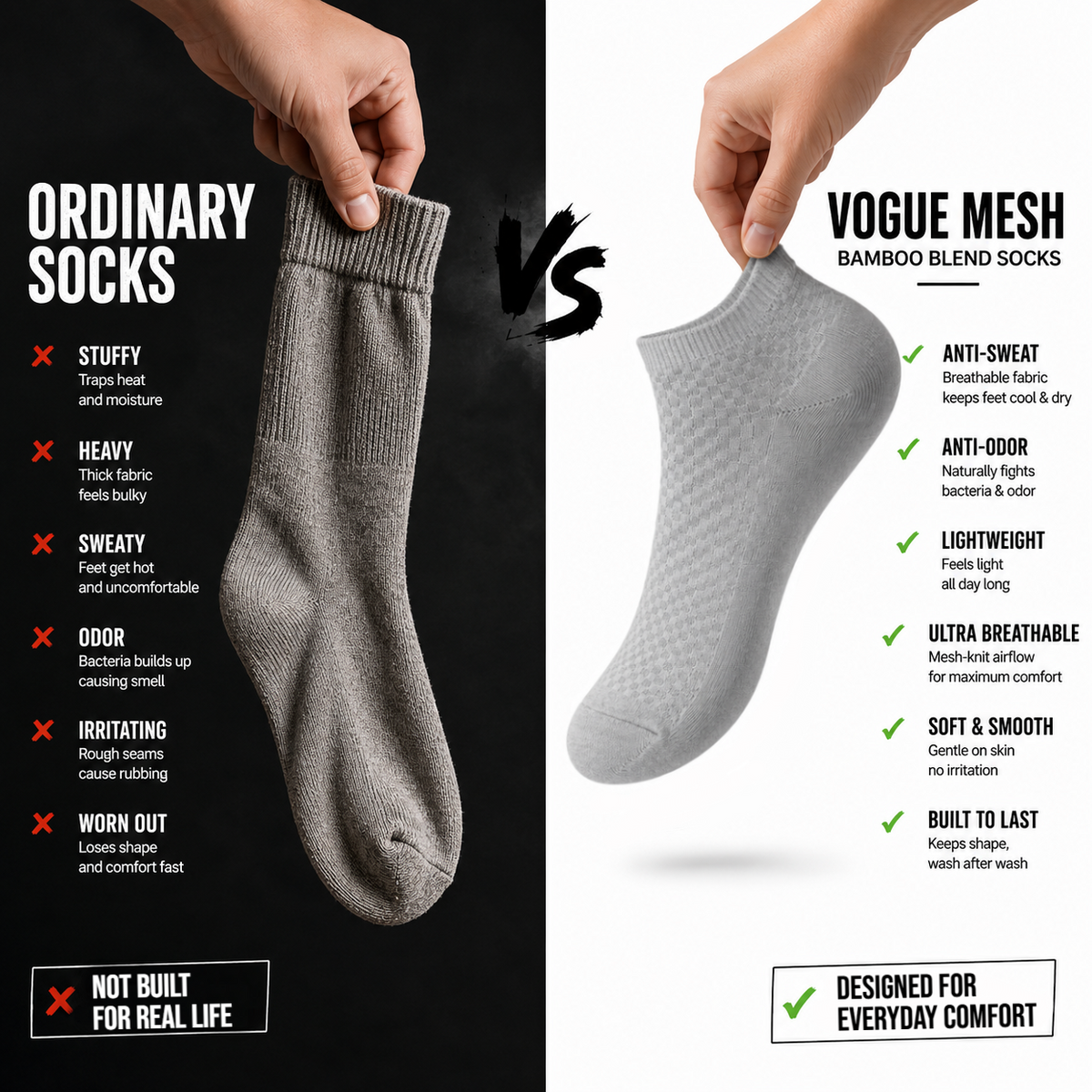Comparison of lightweight and thick socks