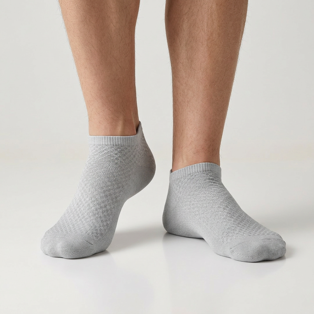 Worker wearing lightweight socks with work boots